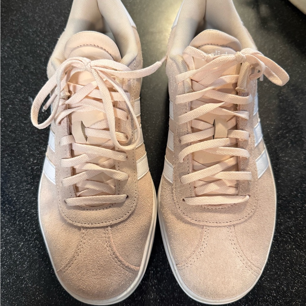 adidas Women's Lace-Up Suede Sneakers in Pale Pink and White